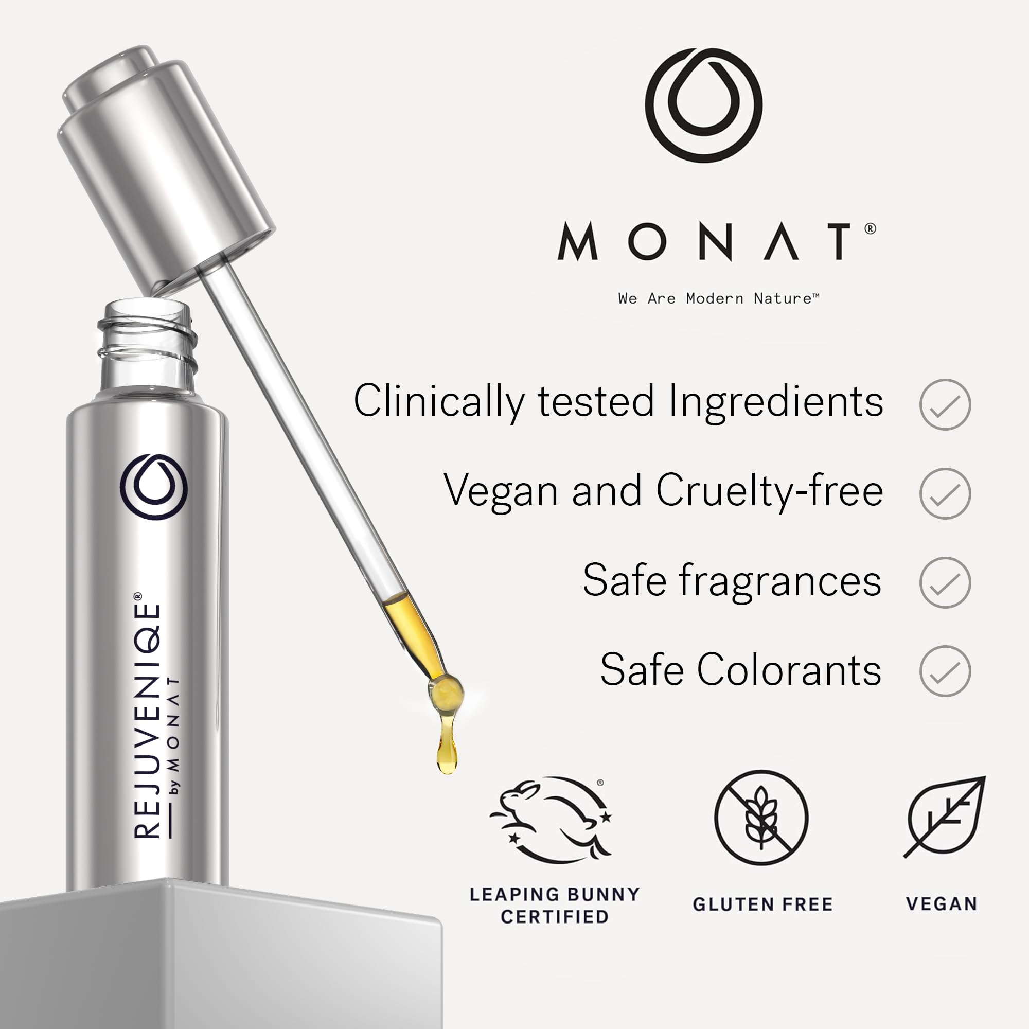 Travel-friendly 30ml bottle of MONAT REJUVENIQE oil.