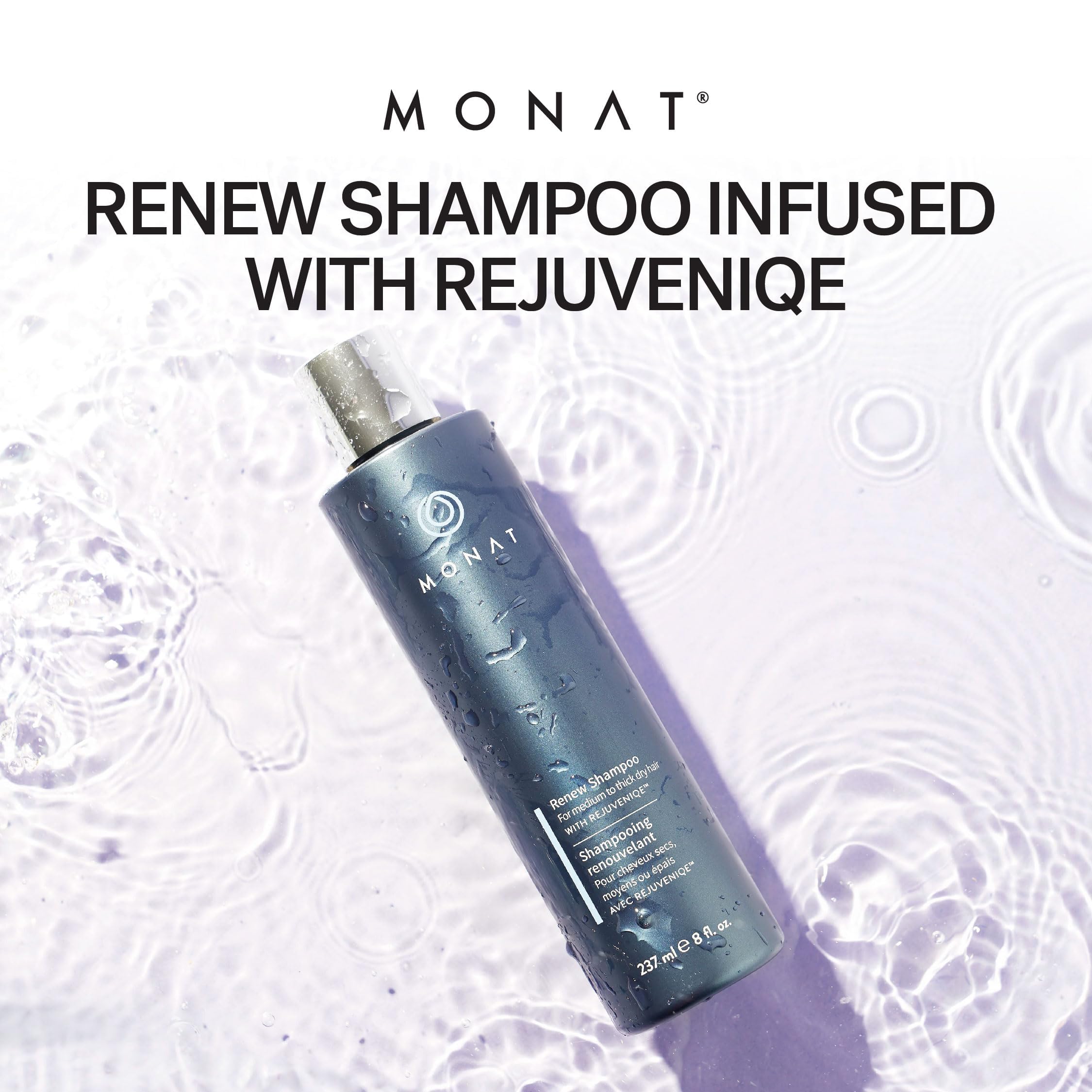 MONAT Renew Shampoo omega-fatty-acids oil blend closeup hints at nourishing ingredients.