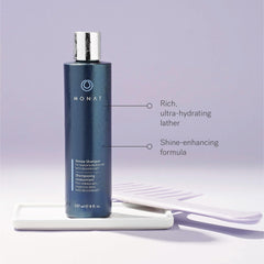 MONAT Renew Shampoo pea-extract closeup shows botanical nourishment.