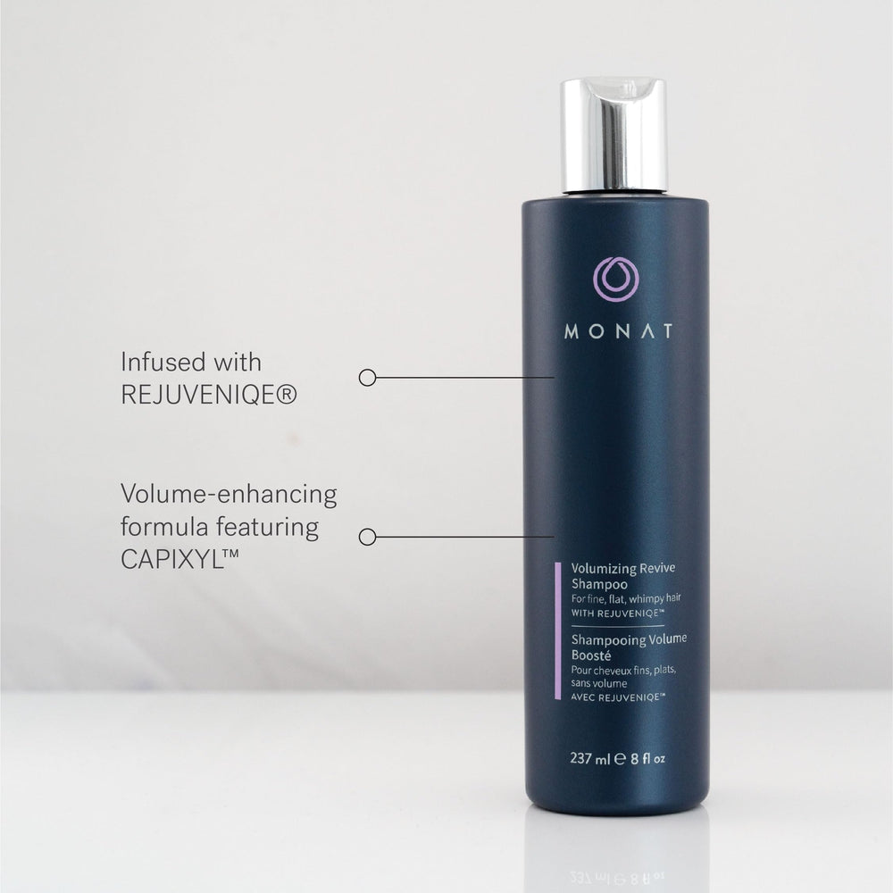Creamy lather forms as MONAT Revive cleanses away buildup while preserving moisture.