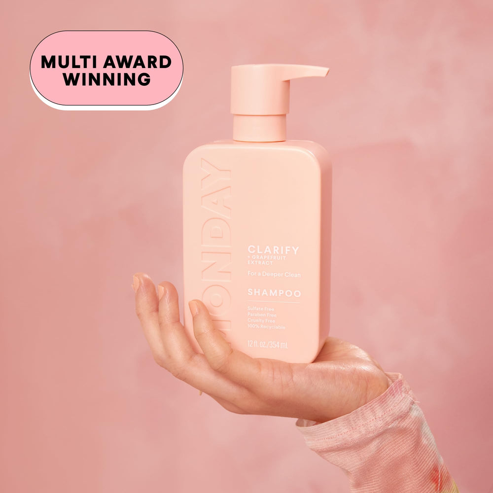 MONDAY Haircare CLARIFY grapefruit extract detail showcases cleansing action.