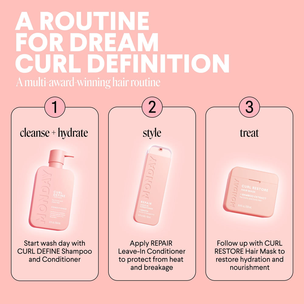 MONDAY CURL DEFINE icon indicates Leaping Bunny cruelty-free status.