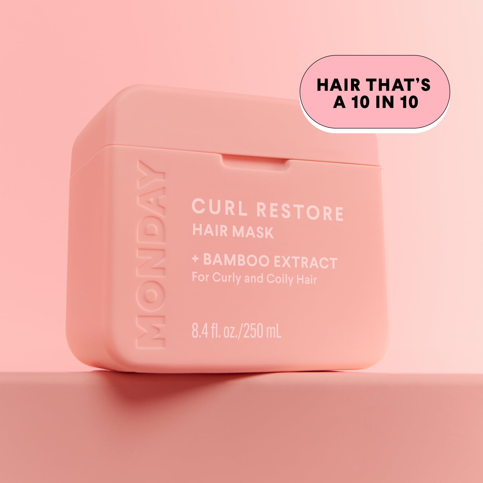 MONDAY Haircare Curl Restore recyclable packaging signals an eco-friendly choice.