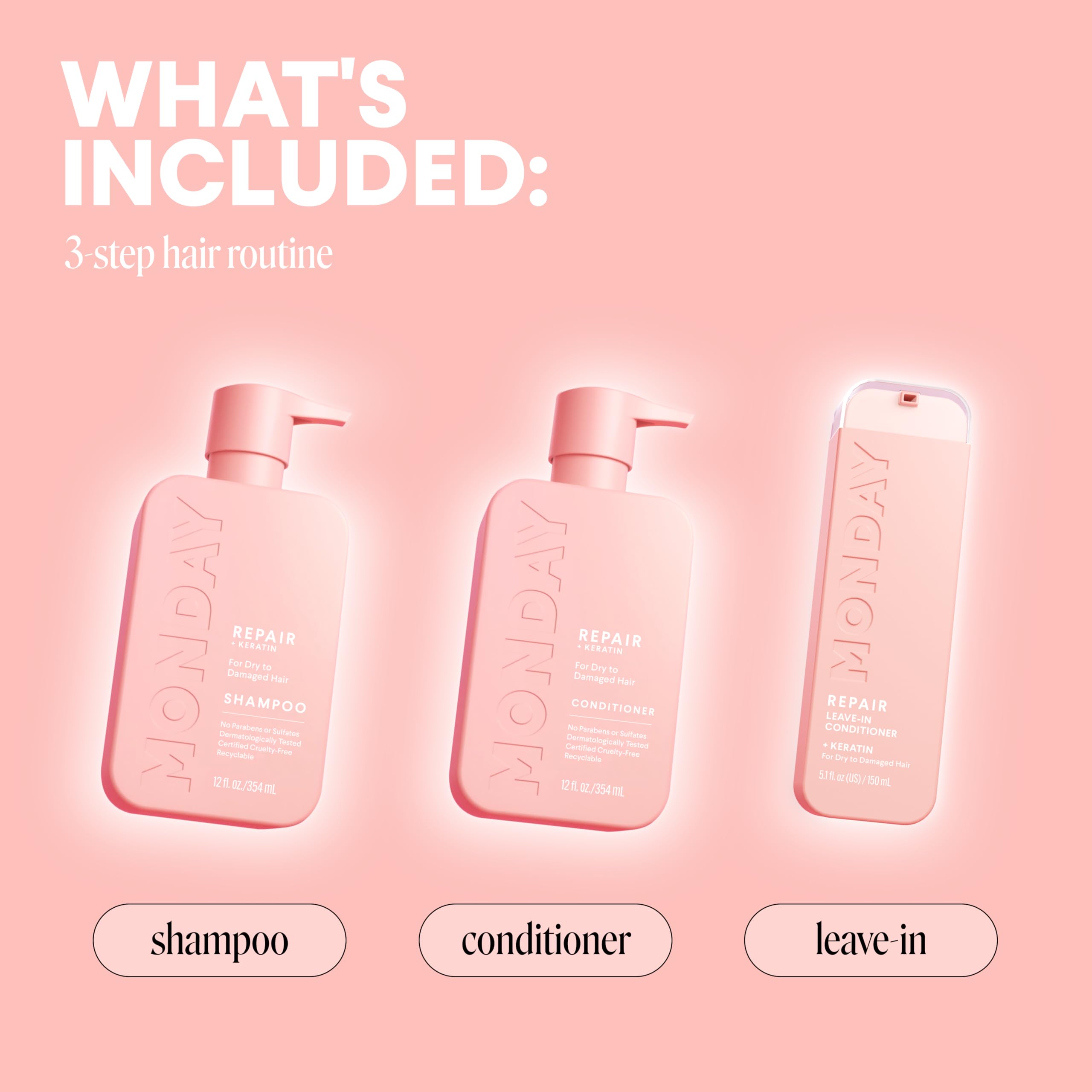 MONDAY Haircare Repair Leave-In con manteca de karité para hidratación.