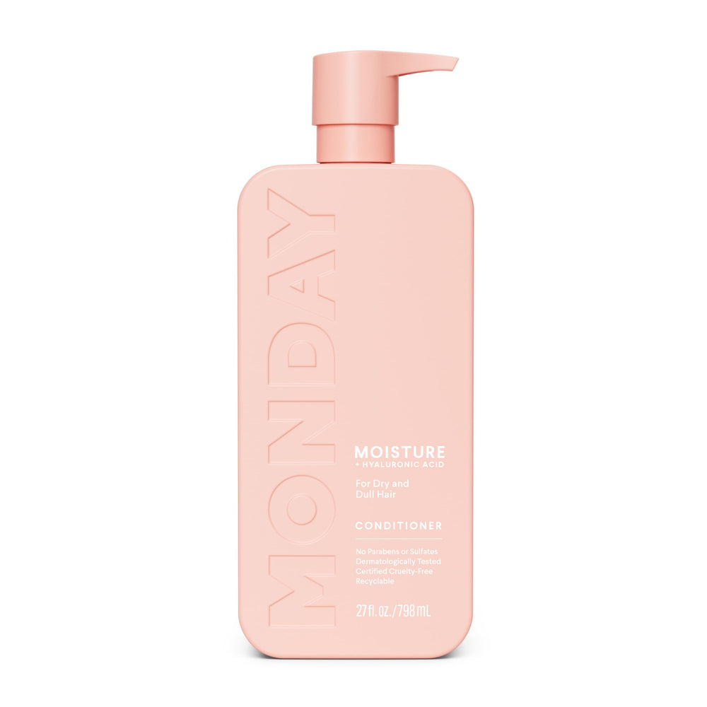 MONDAY MOISTURE en botella reciclable para hidratar cabello seco.