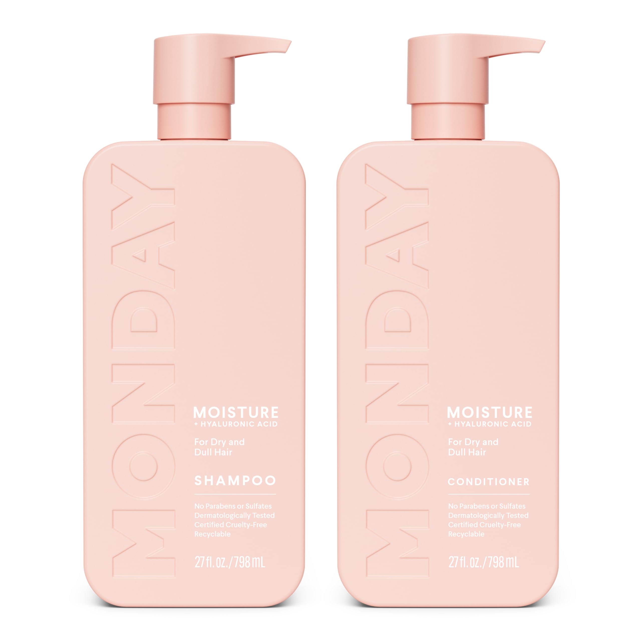 MONDAY Haircare Moisture Shampoo bottle pouring for hydrating dry hair