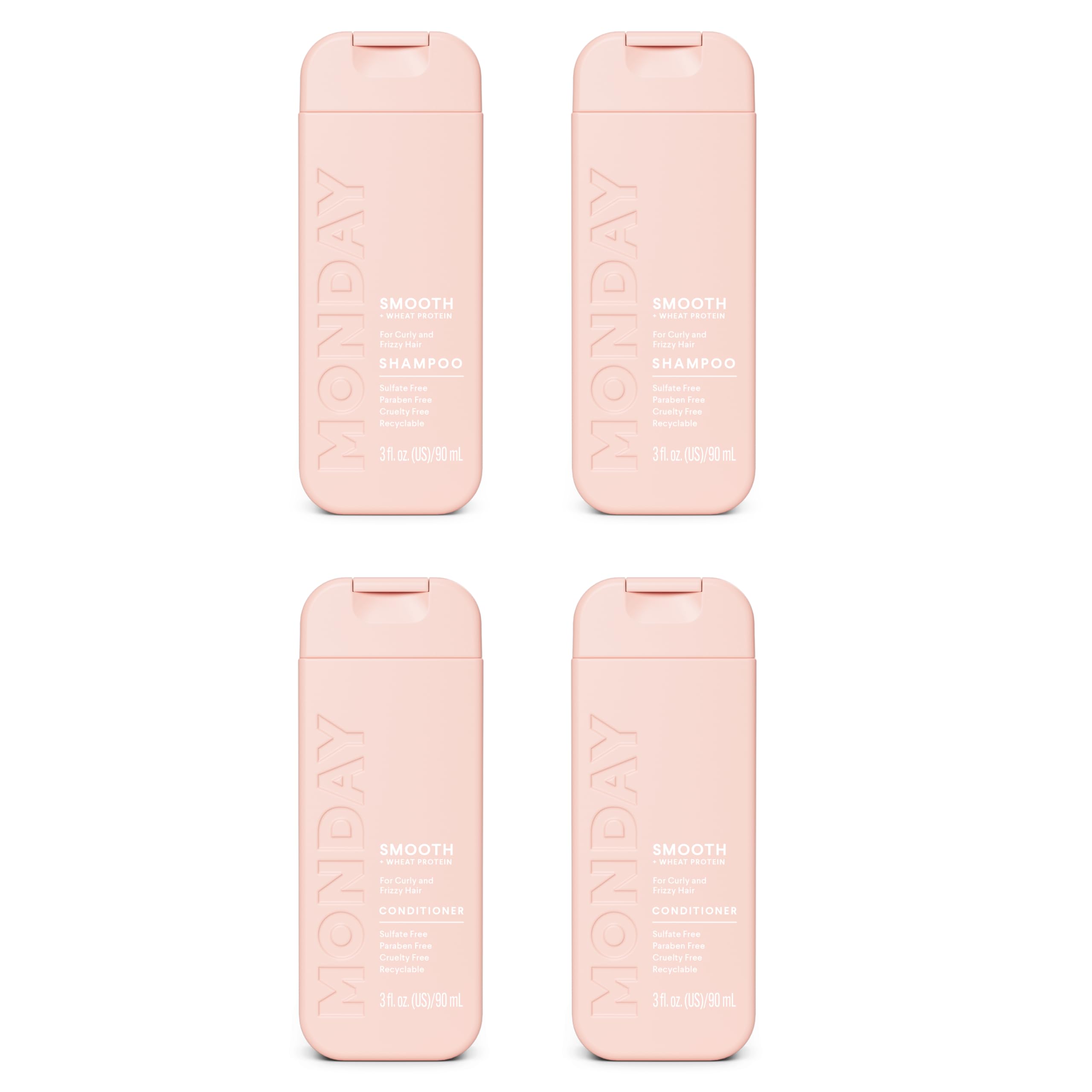 MONDAY Haircare Smooth champú, botella visible para cabello suave y control del encrespamiento.