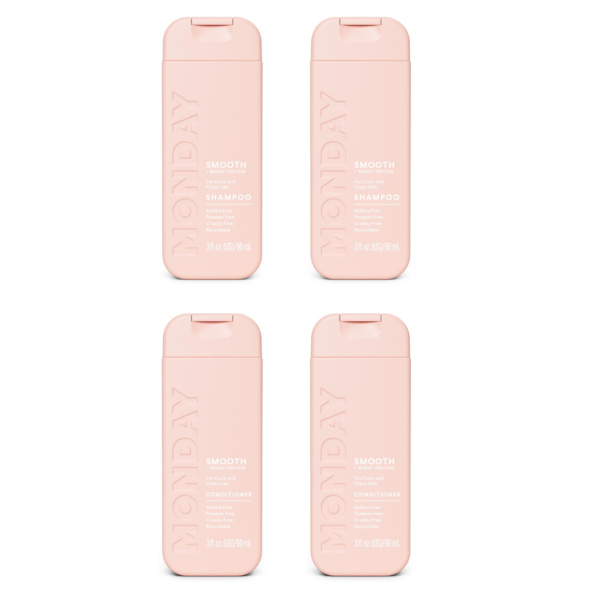 MONDAY Haircare Smooth champú, botella visible para cabello suave y control del encrespamiento.