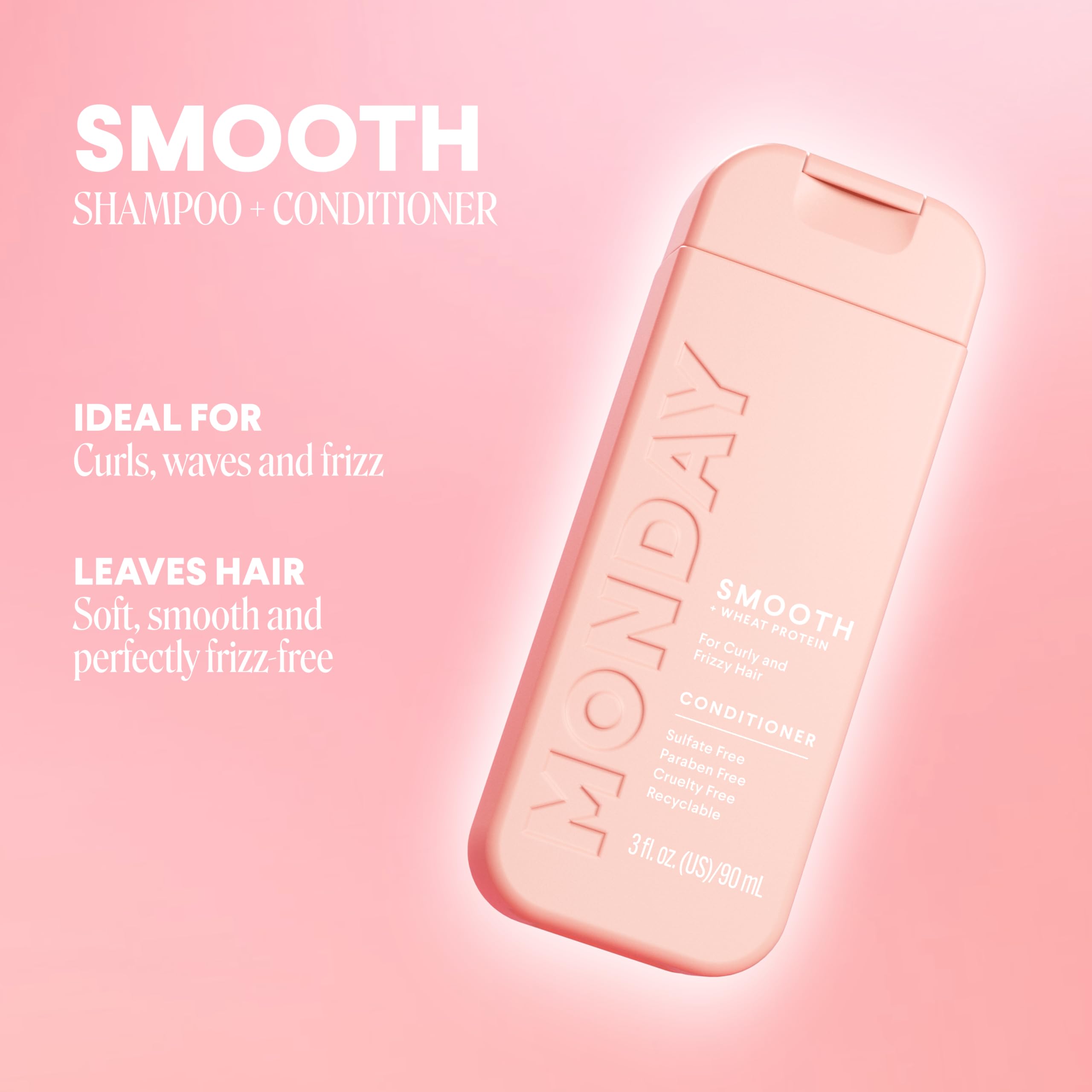 MONDAY Haircare Smooth espuma cremosa, primer plano para brillo natural.