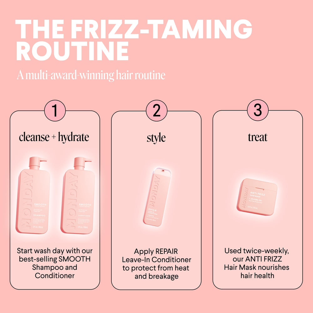 MONDAY Haircare Smooth Ingredients Wheat Protein—moisture lock for frizz reduction.