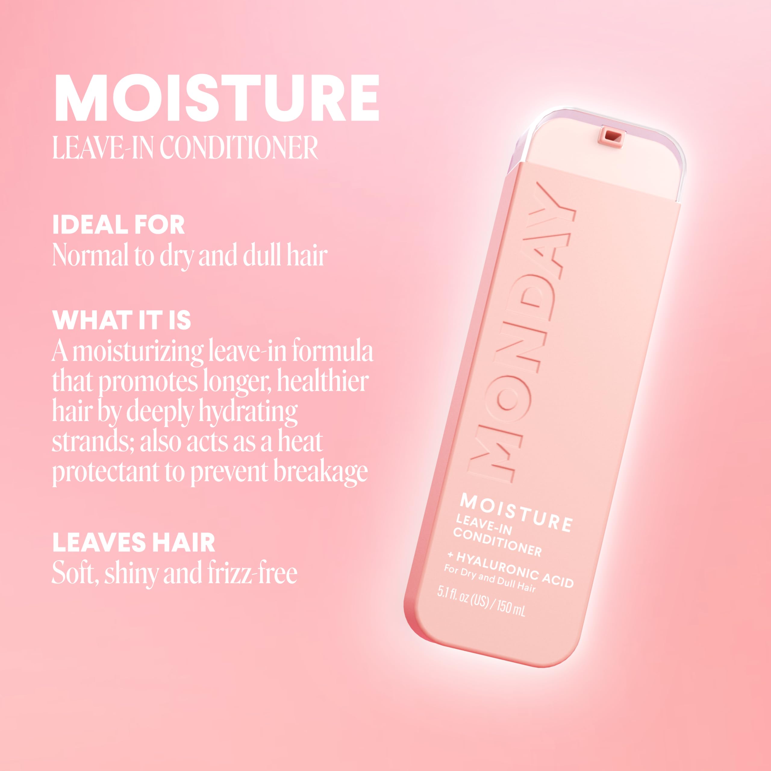 MONDAY Haircare textura cremosa, enfoque cercano, brillo sin peso.