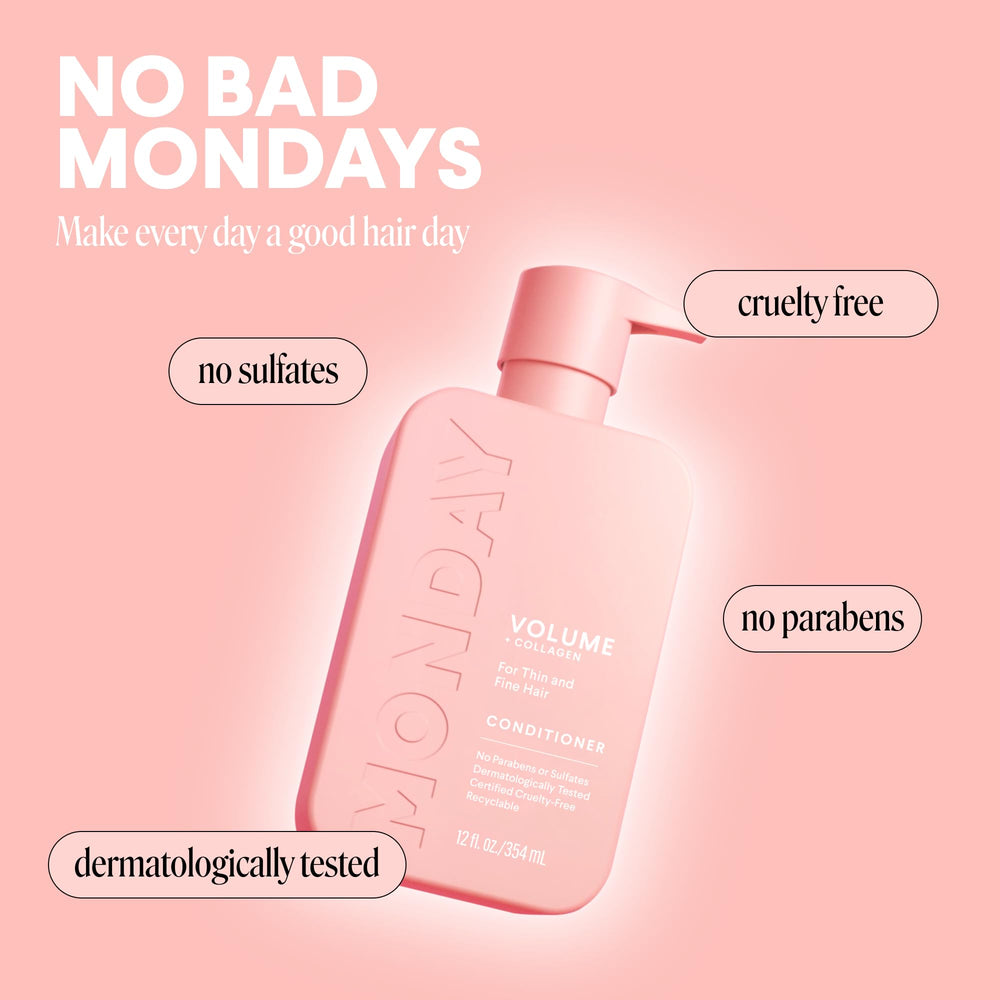 MONDAY Haircare Volume conditioner bottle in bathroom setup for daily use.