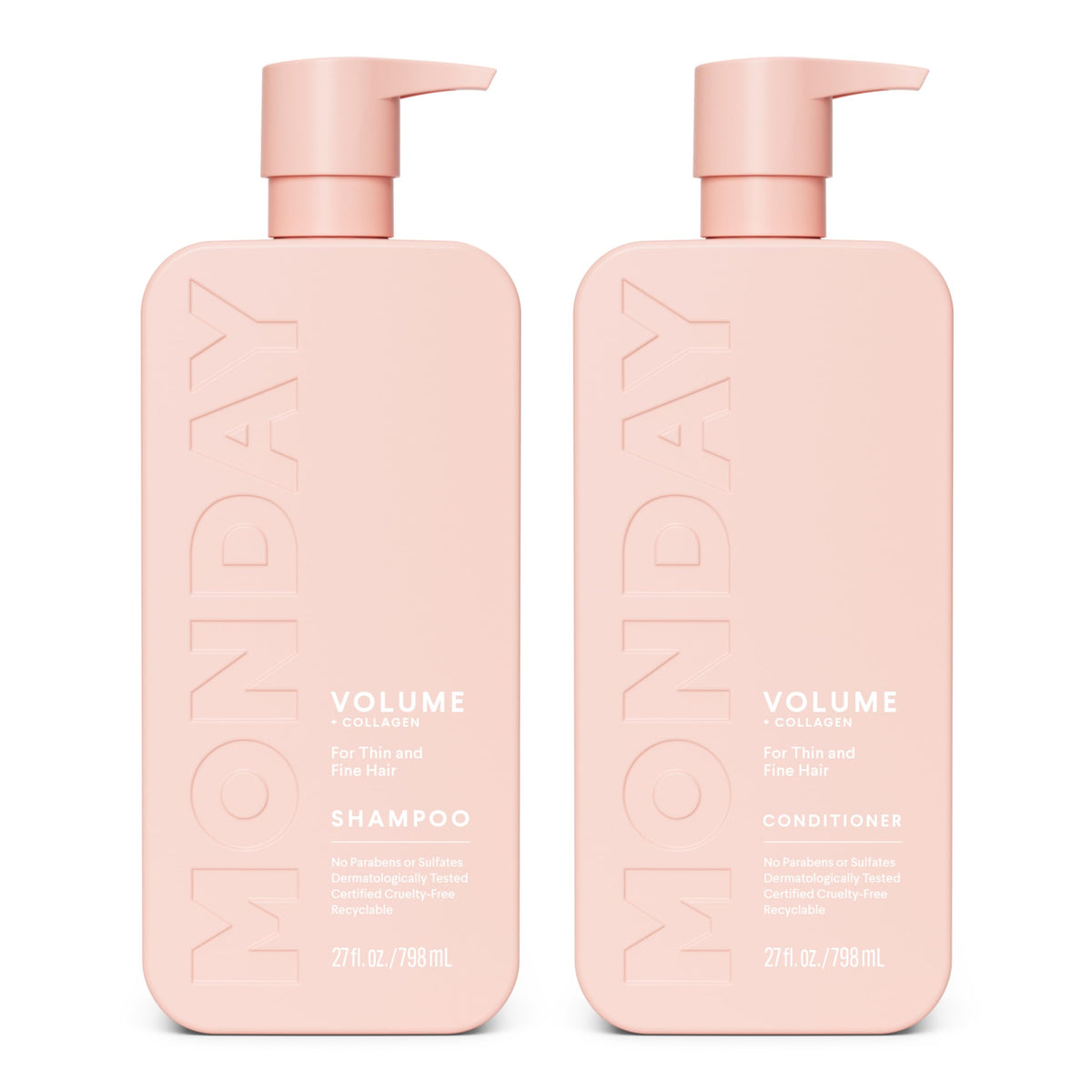 MONDAY Haircare Volume Shampoo bottle promotes fullness for thin hair