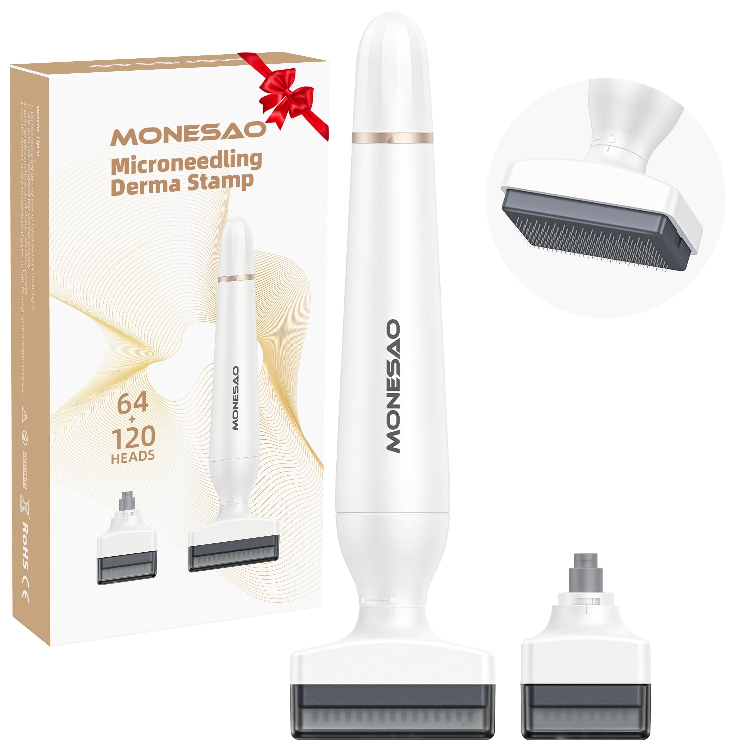 MONESAO Derma Stamp on the face for enhanced skincare product absorption.