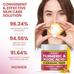 MONIER ingredientes naturales aloe, cúrcuma y ácido kojico en disco limpiador.