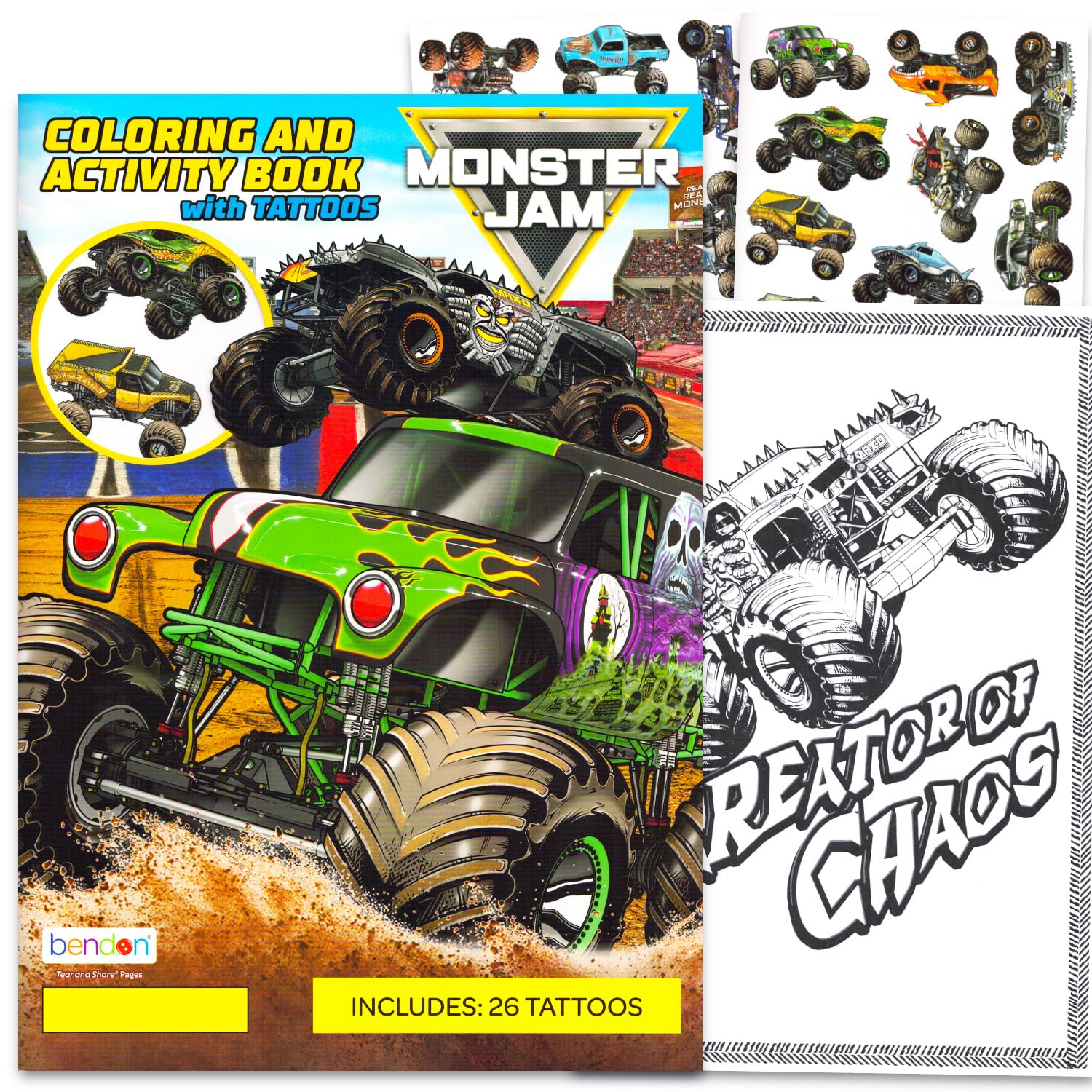 Monster Jam libro para colorear de monster trucks ideal para viajes y entretenimiento.