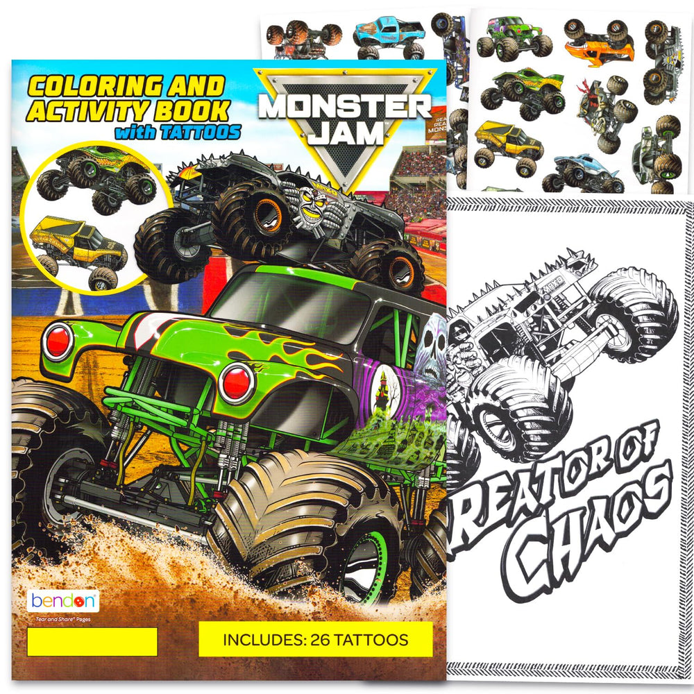 Monster Jam libro para colorear de monster trucks ideal para viajes y entretenimiento.