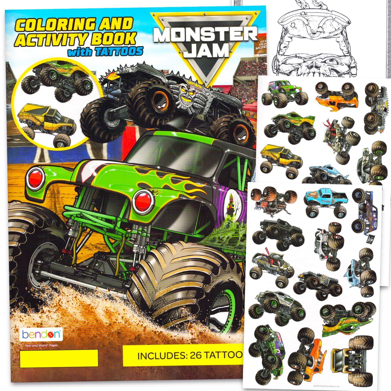 Monster Jam: tatuajes temporales Gravedigger con 26 diseños para fiestas y diversión rápida.