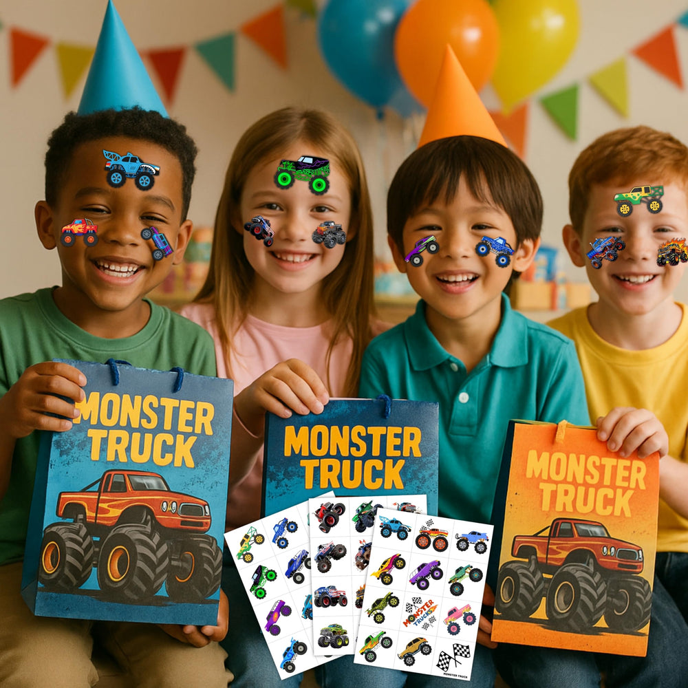Monster Truck Tattoos feature kid-approved designs for playful, imaginative use.