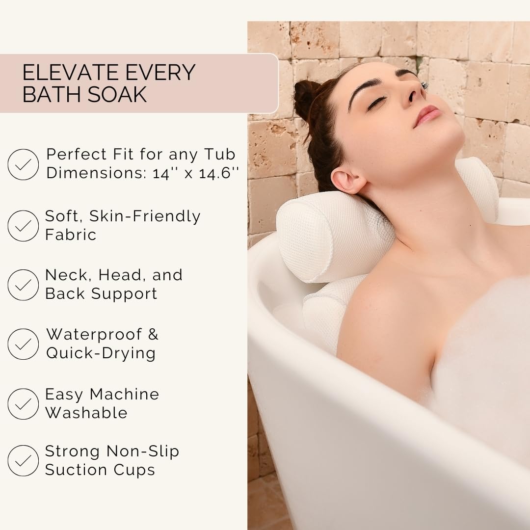 Monsuri bath pillow with seven suction cups for secure placement.