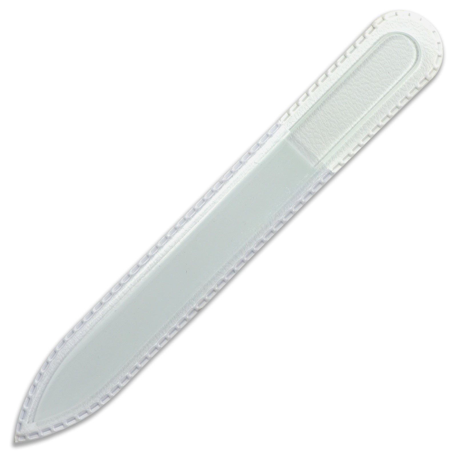 Mont Bleu premium glass nail file close-up showing a smooth glide for nails.