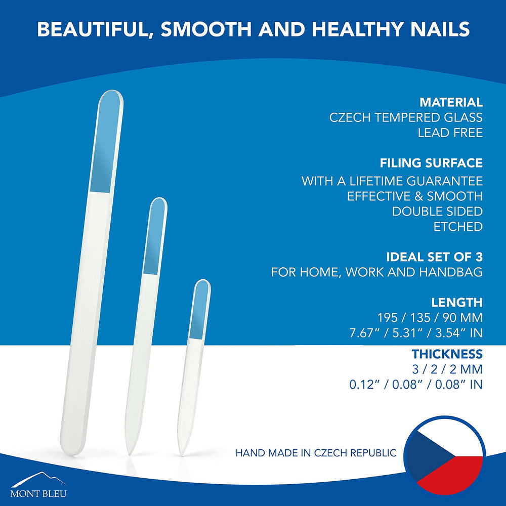 Mont Bleu Pro Set 3 Czech glass nail file 195mm for full-range filing.