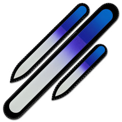 Mont Bleu rainbow crystal nail files set with three sizes for precise shaping on natural nails.