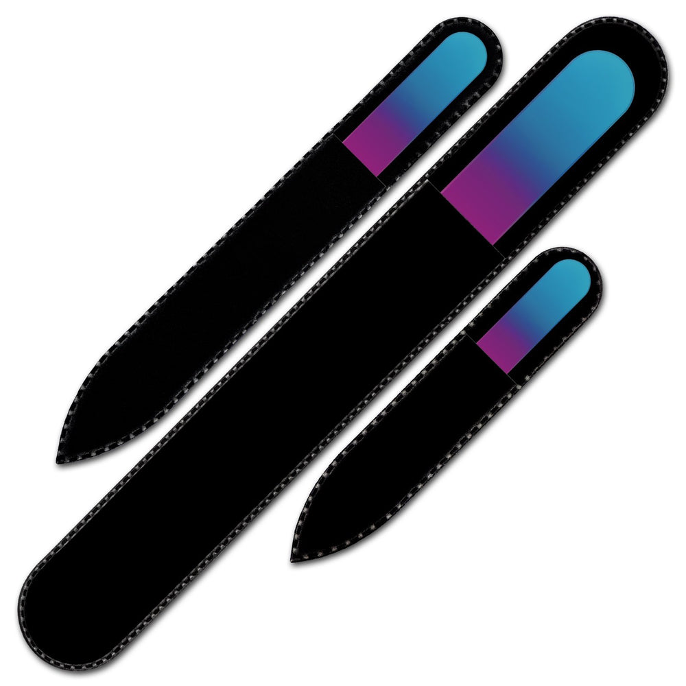 Mont Bleu 90 mm glass nail file in rainbow colors for precise grooming on the go.