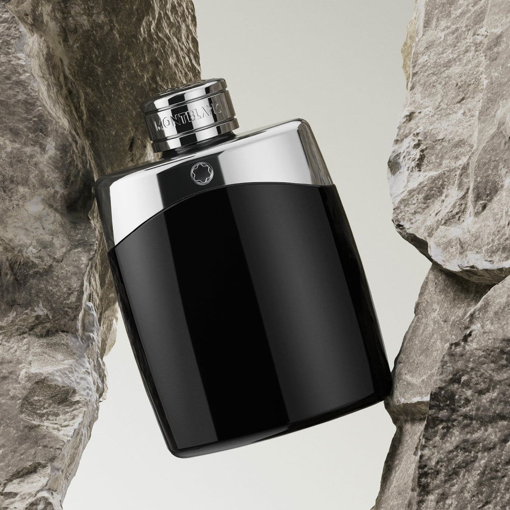 Montblanc Legend close-up label to highlight premium fragrance