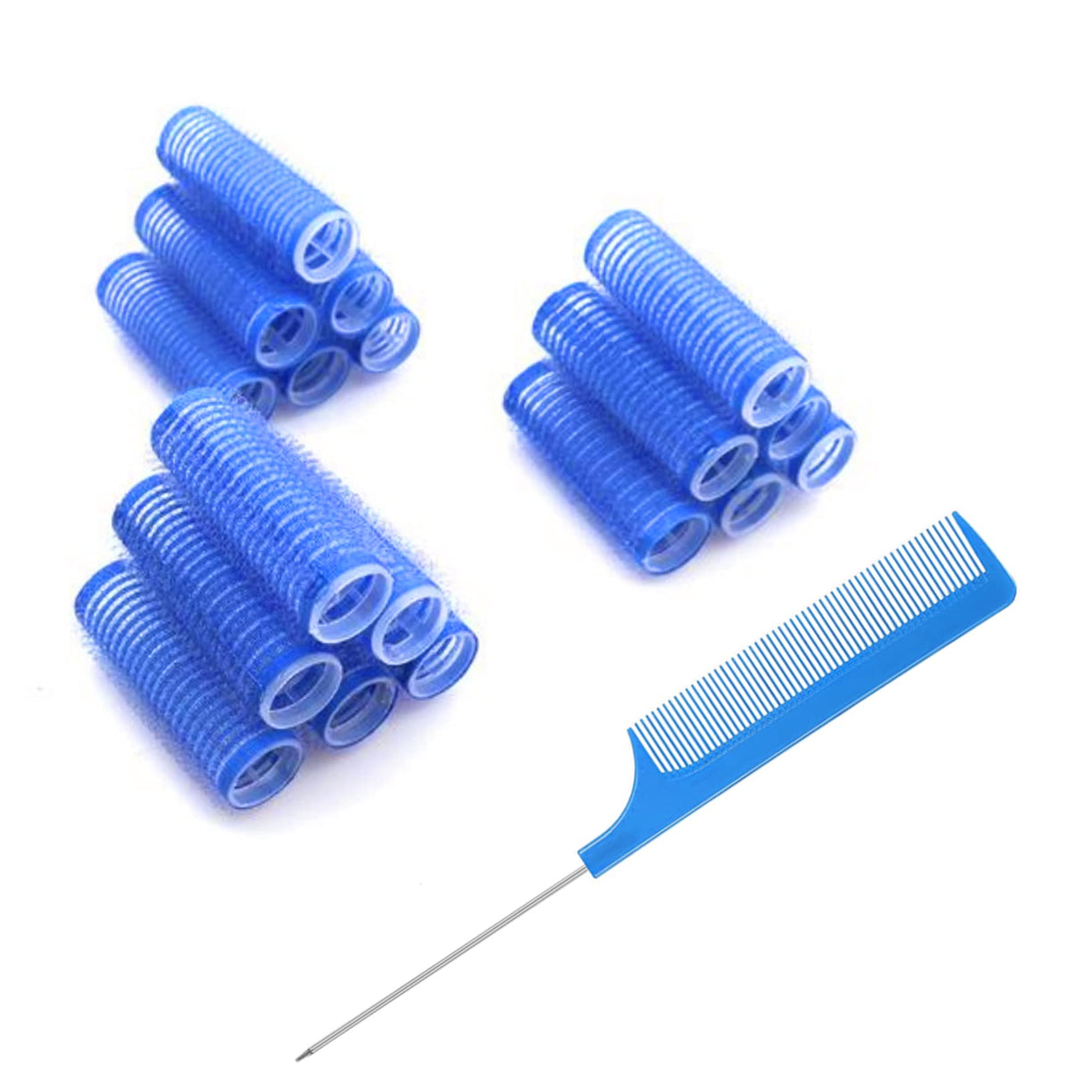 MOODKEY self-grip curlers in dark blue set for easy, heat-free curls.