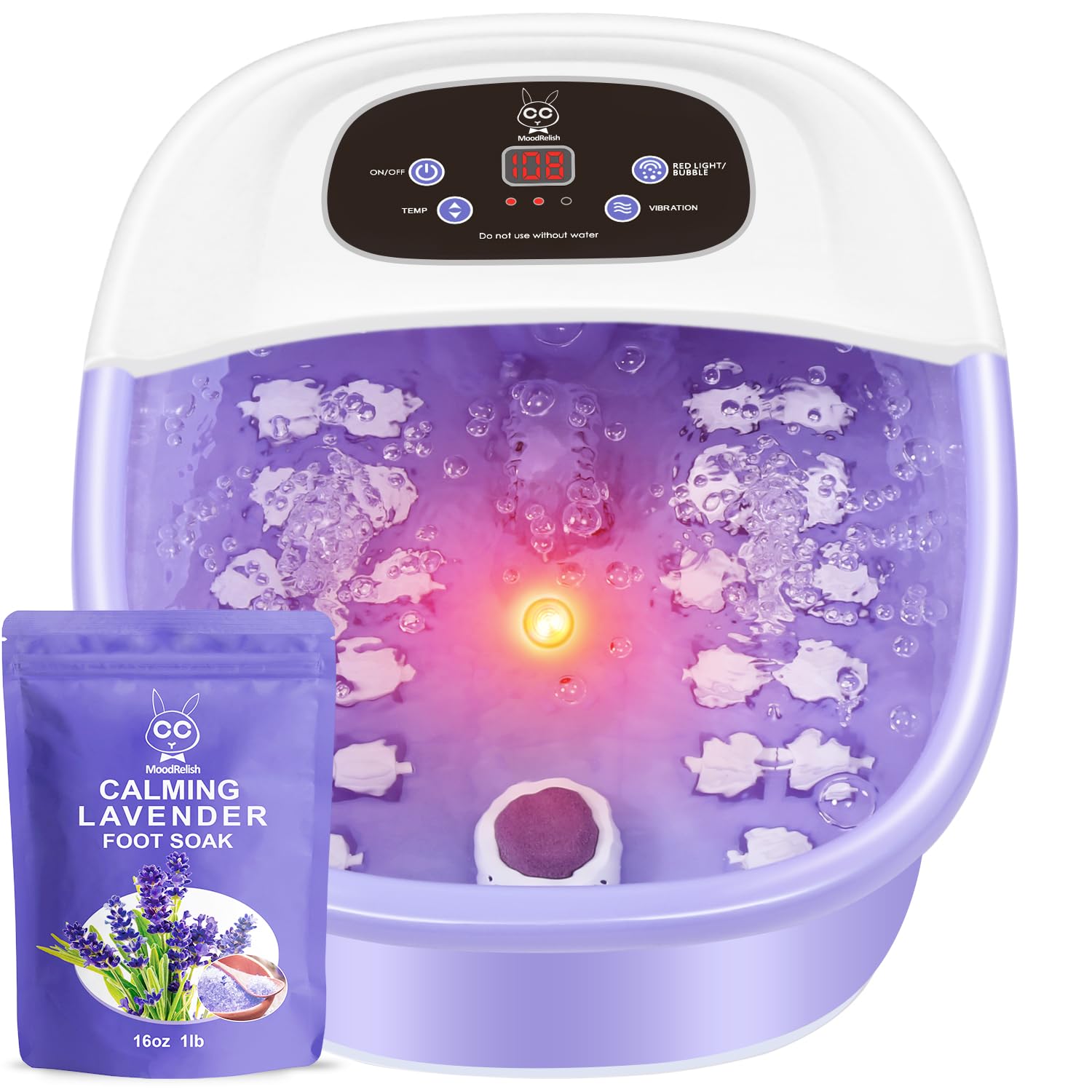 MoodRelish foot spa with heat, bubbles and jets for a relaxing soak.