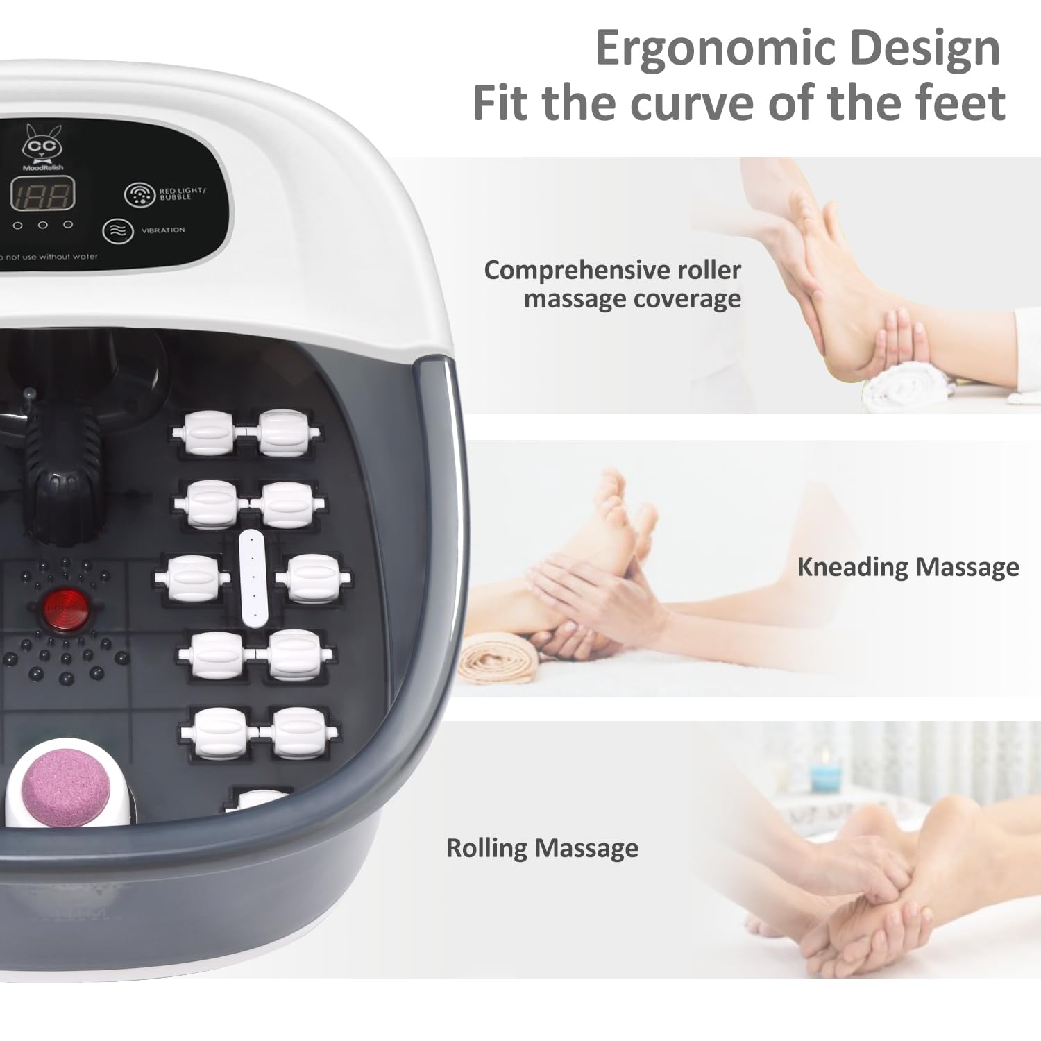 MoodRelish foot spa removable 22 massage rollers targeting pressure points