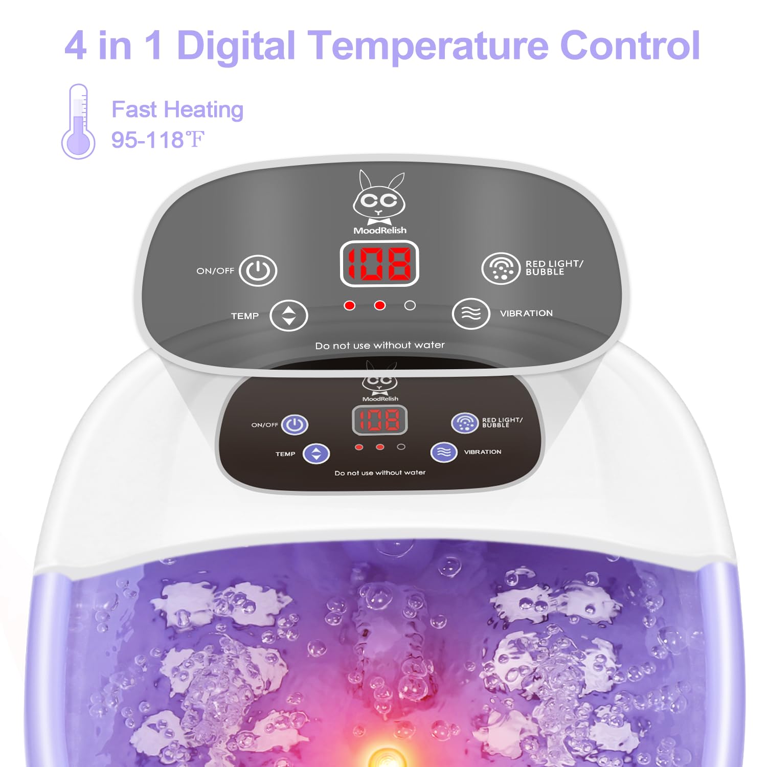 MoodRelish foot spa offers vibration and bubbles to ease tension.