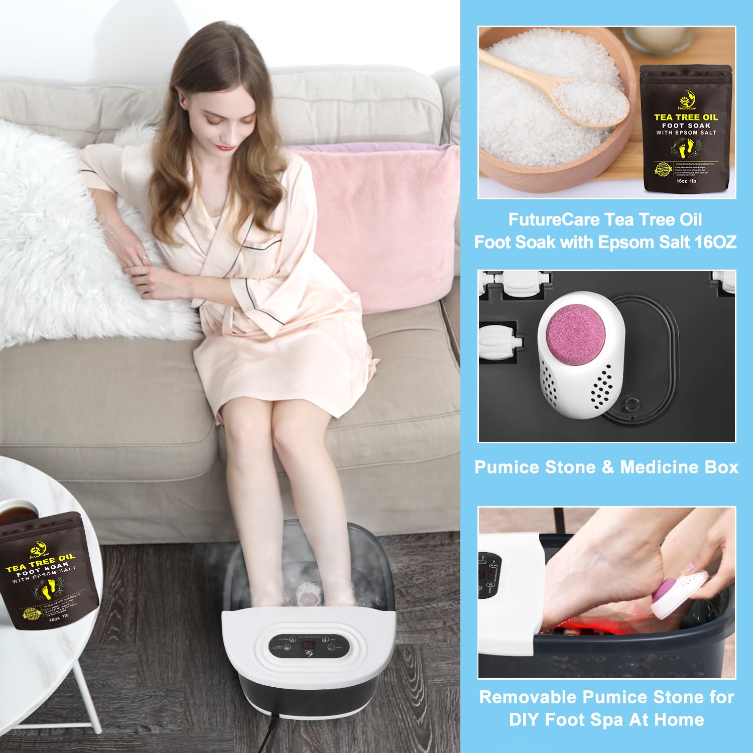 MoodRelish infrared light glowing softly during soak for gentle warmth