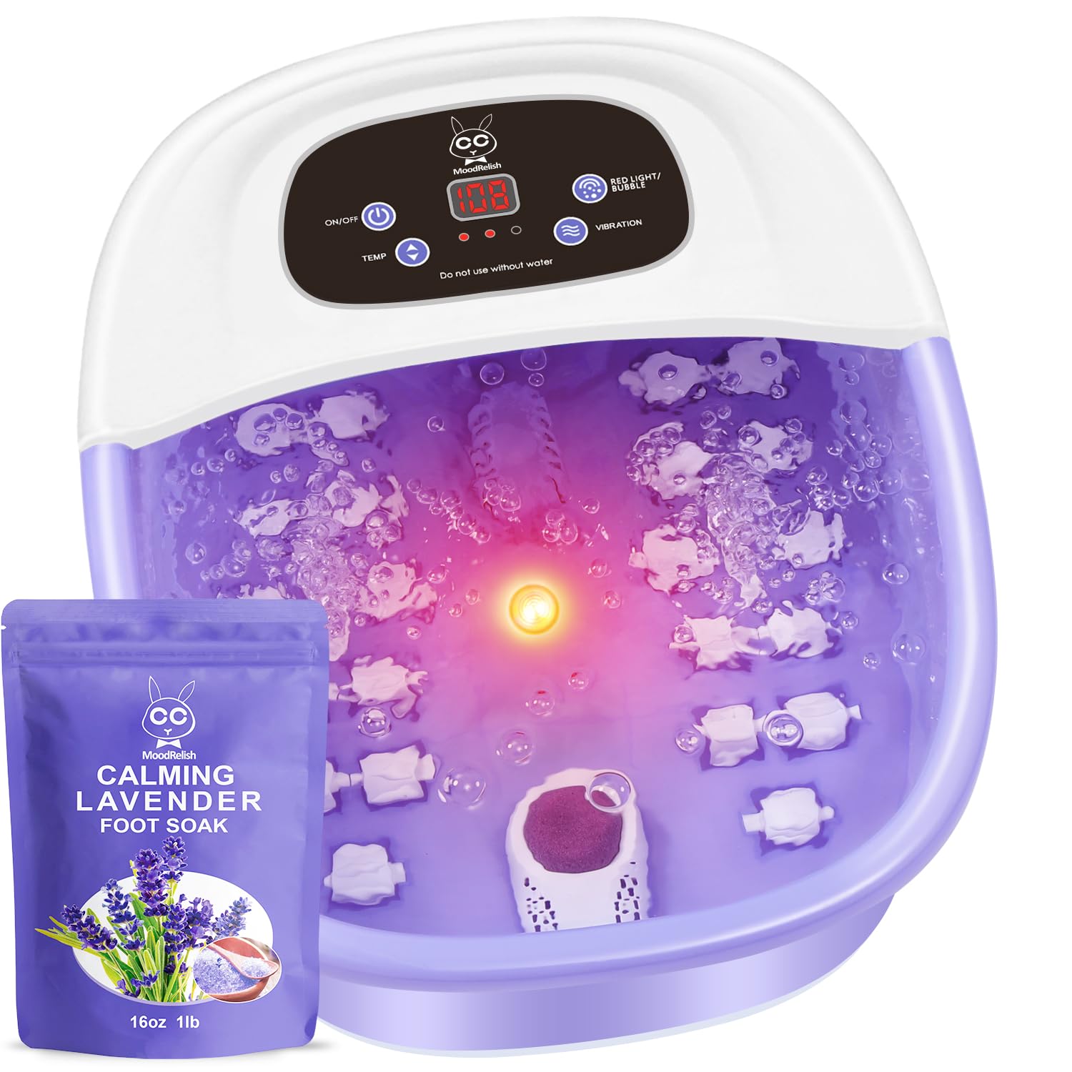 MoodRelish red light therapy enhances the spa-like foot experience.
