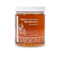 MOOM Organic Sugar Wax Tea Tree jar for gentle at-home hair removal.