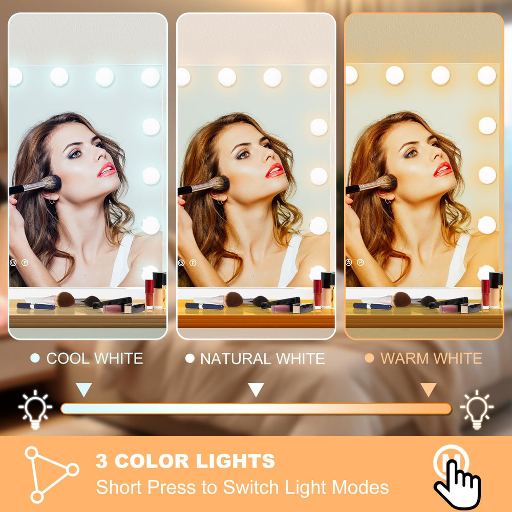 Moonee vanity mirror with 3 color modes for adaptable lighting.