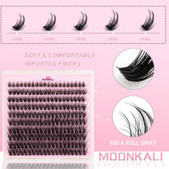MOONKALI 60D D-curved lash clusters close-up for full, lightweight lashes
