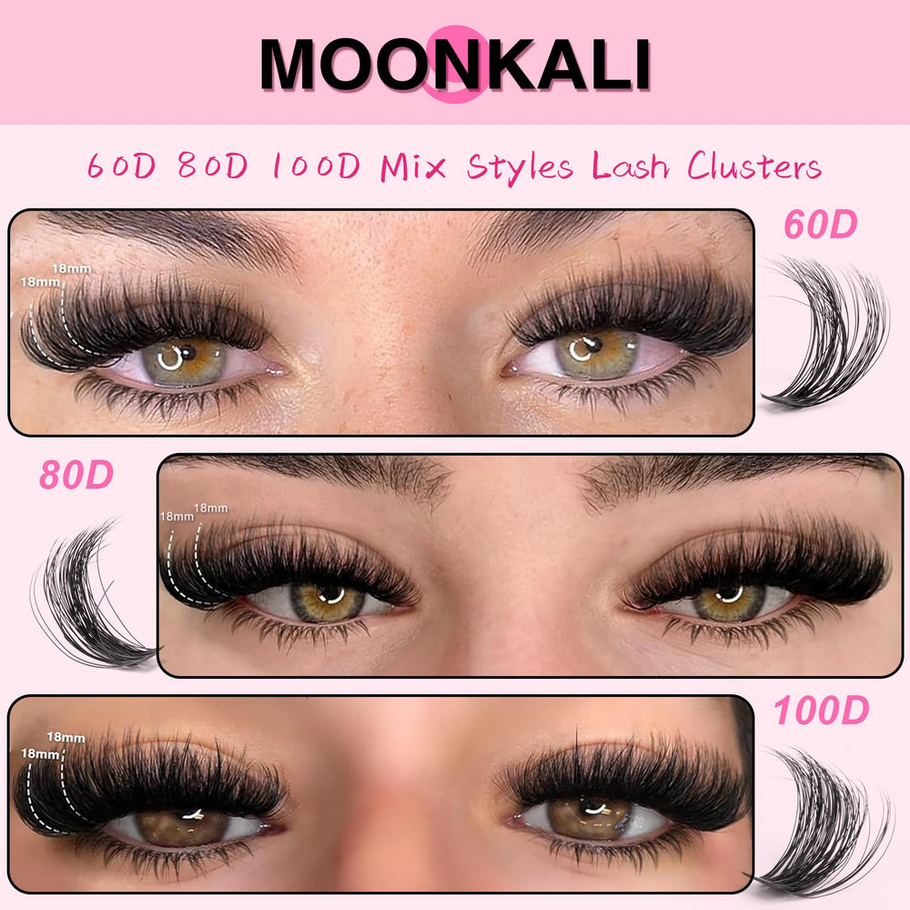 MOONKALI lash clusters 100D create bold volume for evening looks.