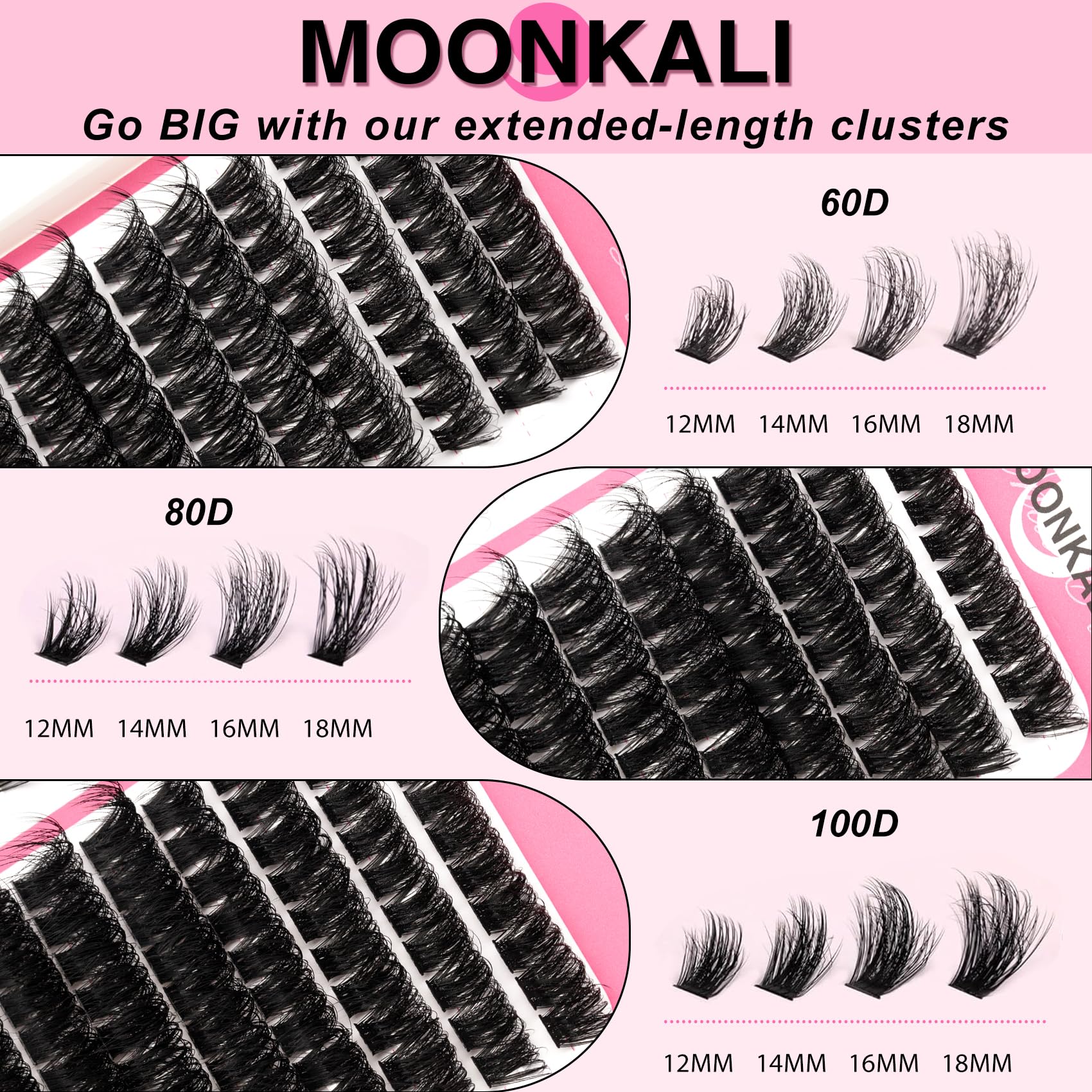 MOONKALI lash clusters 80D offer balanced fullness for soft drama.
