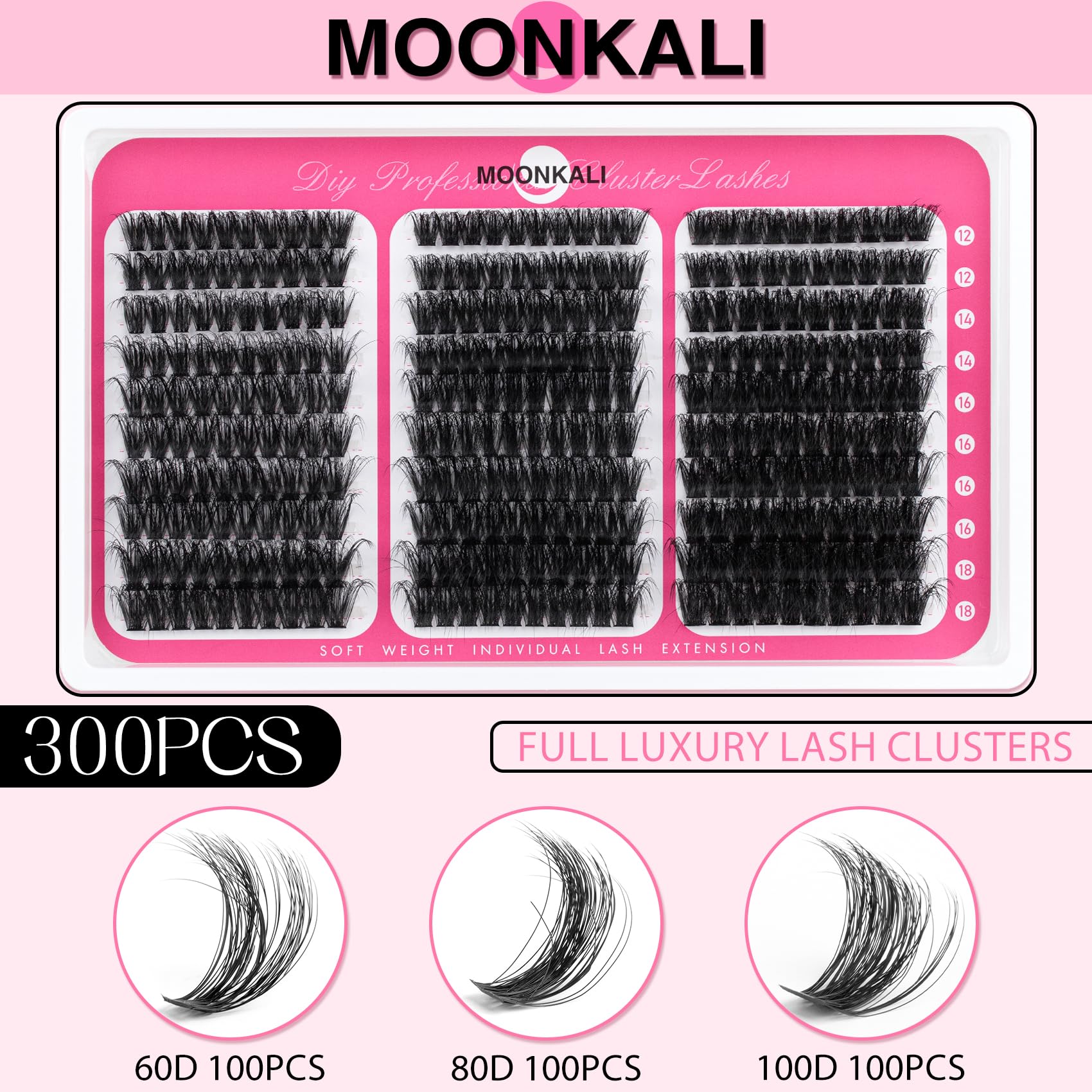 MOONKALI lash clusters mix 3D for full eye definition and versatile looks.
