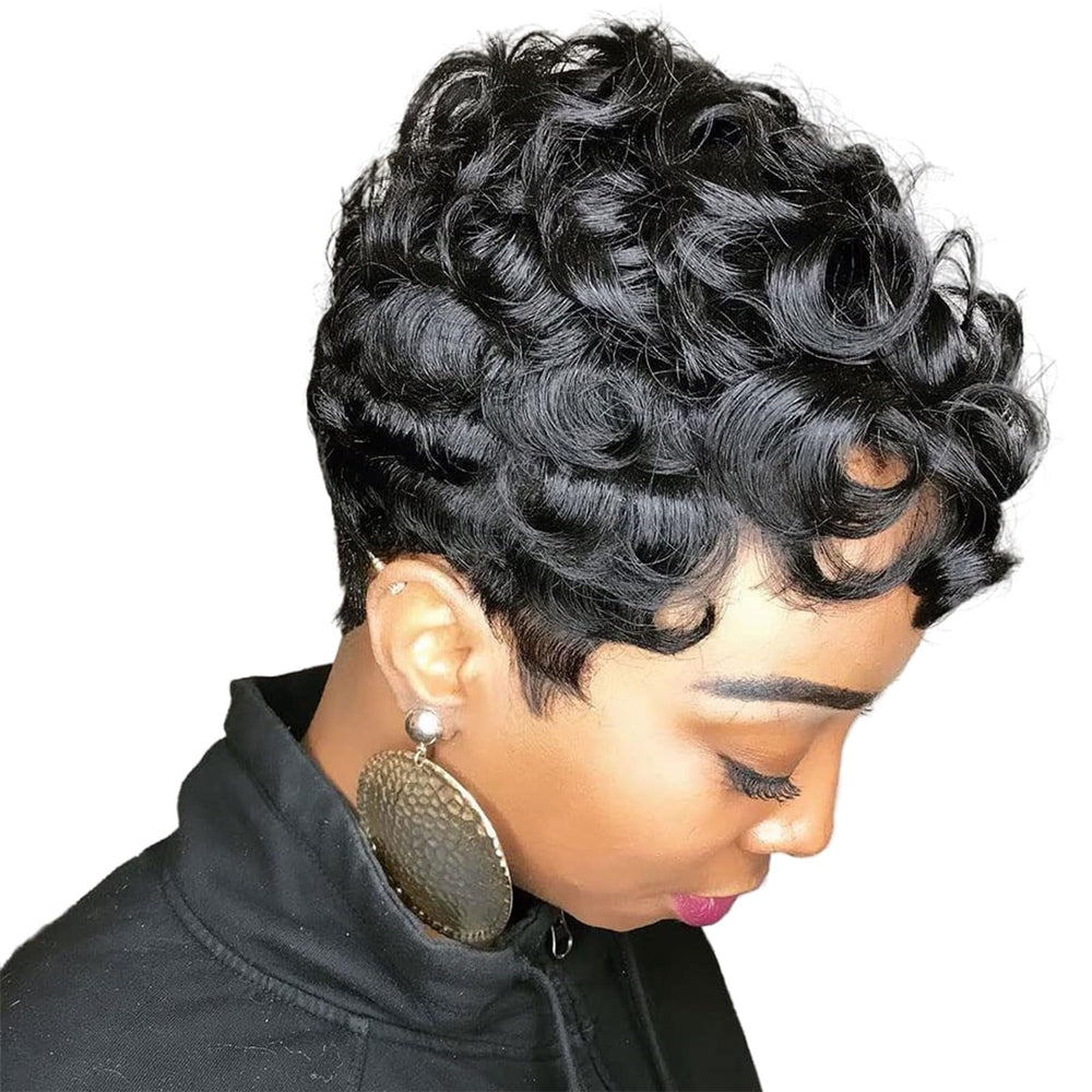 Moonshow short pixie wig natural black front view for everyday elegance