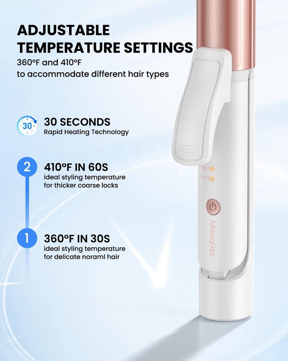 Mooqlizz rapid heating with PTC tech for quick styling sessions