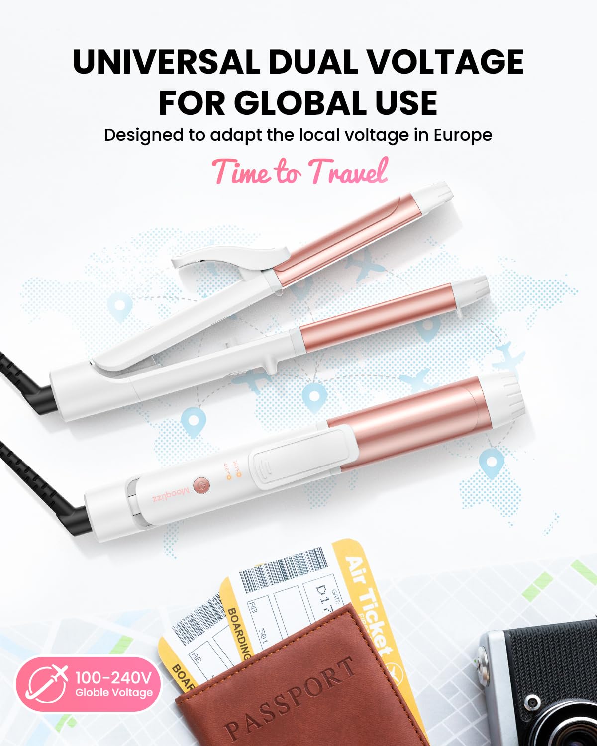 Mooqlizz travel-friendly 2-in-1 iron shown with compact design and case