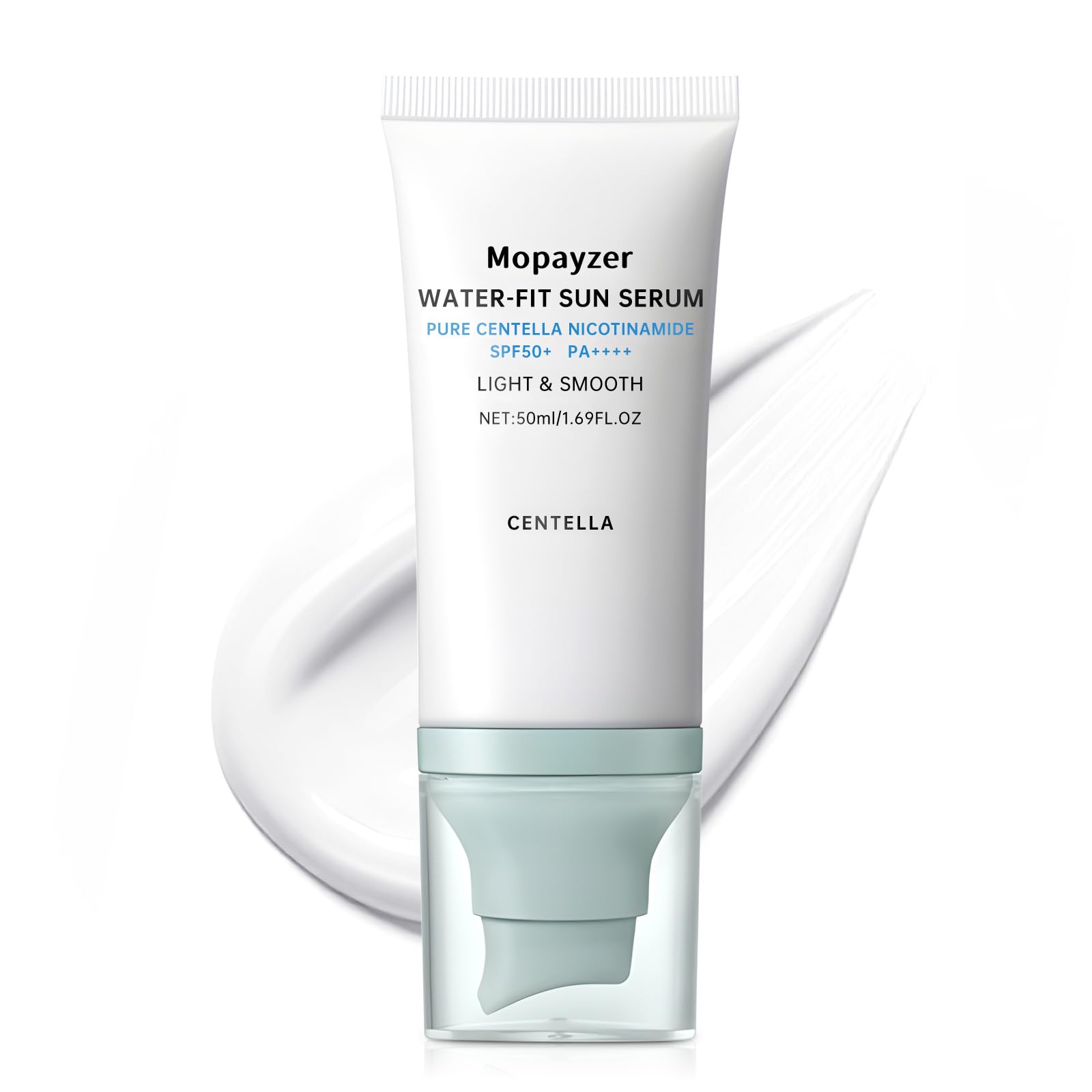 Mopayzer Centella Sunscreen SPF 50 bottle close-up showing premium packaging and protection