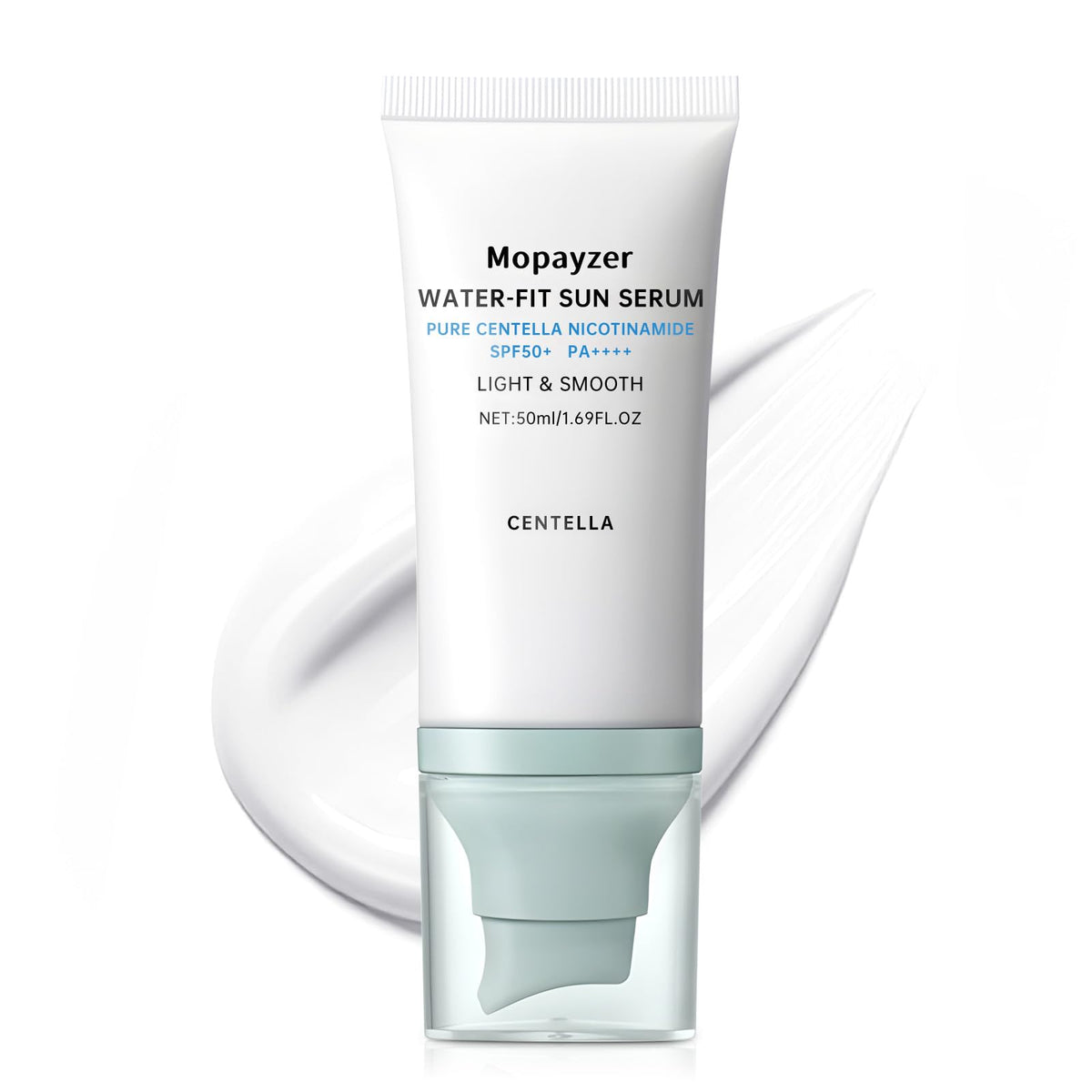 Mopayzer Centella Sunscreen SPF 50 bottle close-up showing premium packaging and protection