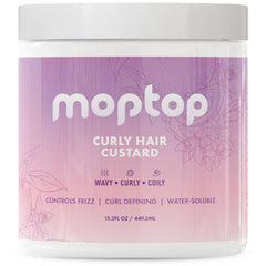 MopTop Curly Hair Gel Custard bottle for lightweight frizz control and definition.