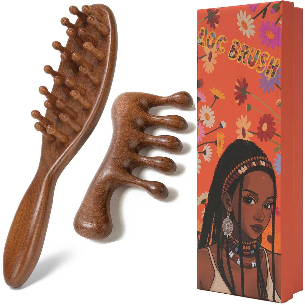 Moreinday loc brush with sandalwood handle for smooth detangling and scalp stimulation.