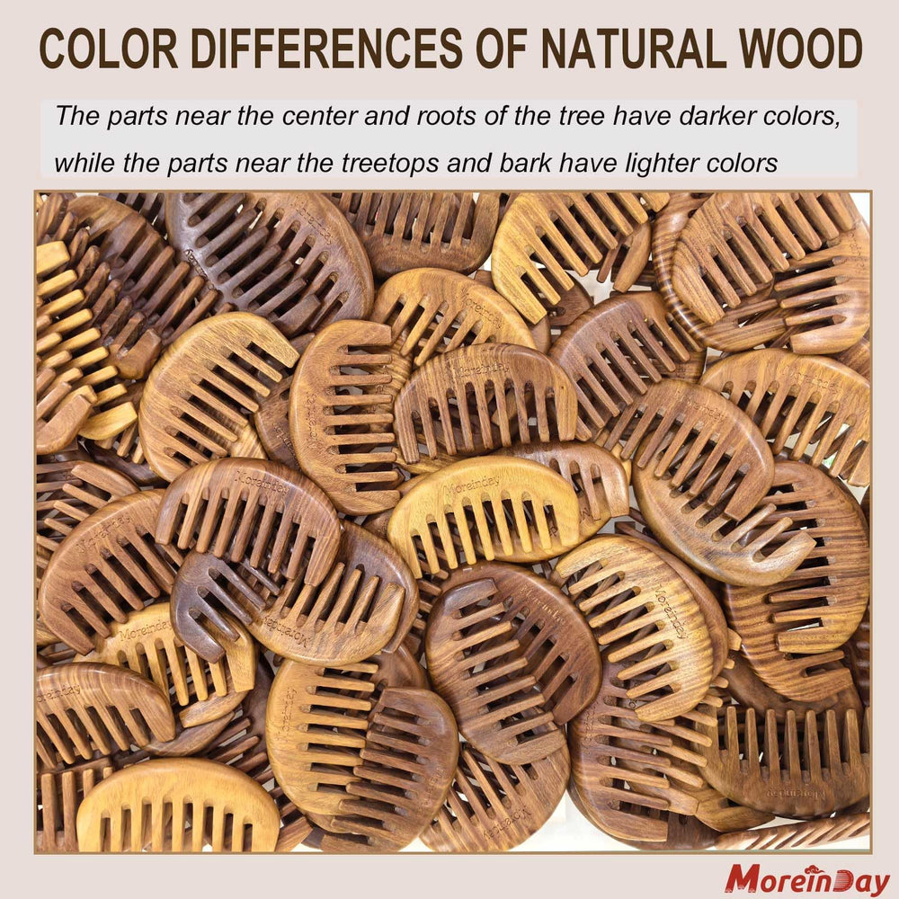 Moreinday travel-friendly wood comb in compact case.
