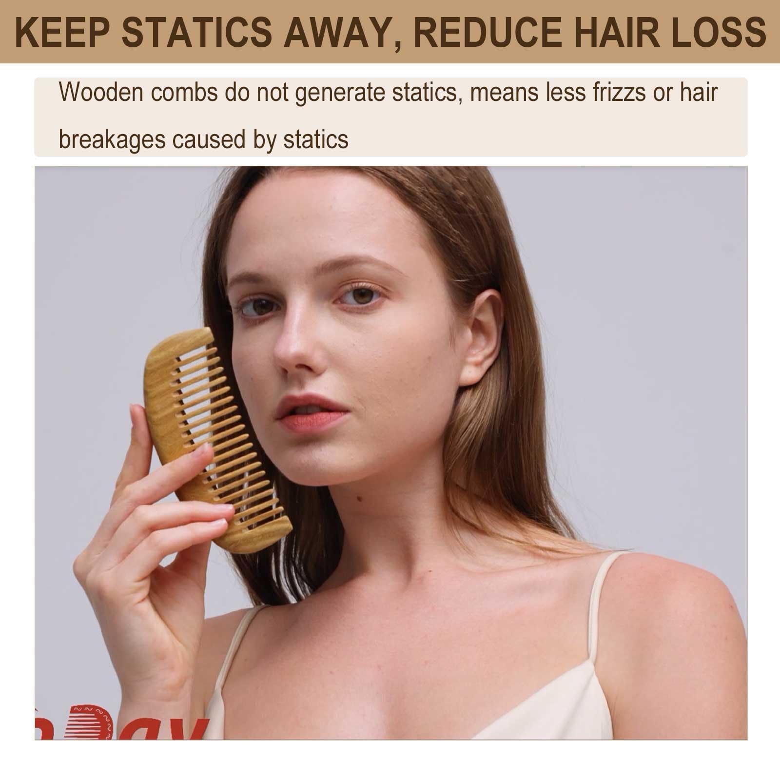 Moreinday sandalwood comb reduces static for smoother daily grooming.